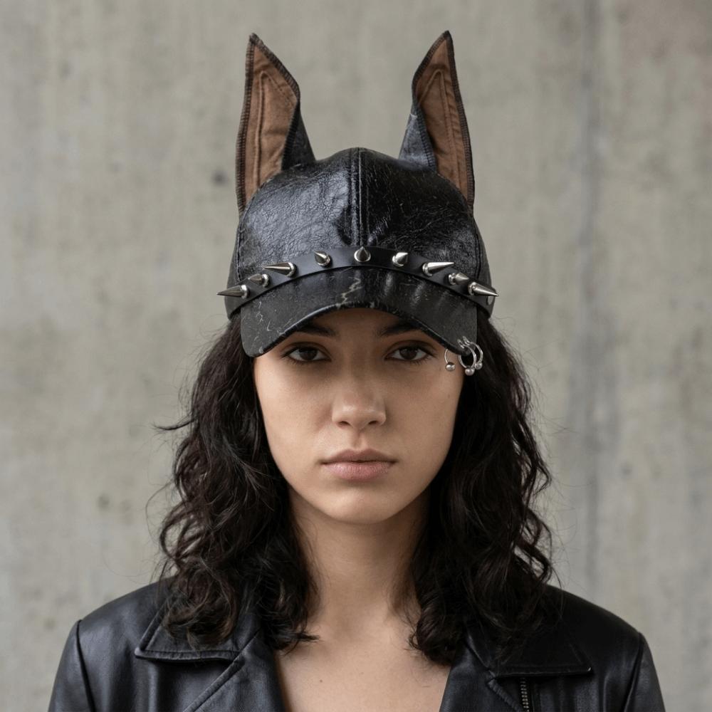 Adjustable Leather Baseball Cap Solid Sunshade Hat Fashion Dog Ears Baseball Cap Man