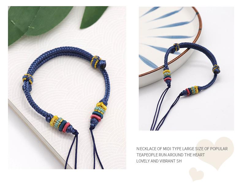 DIY Eight-Strand Knot Red Rope Bracelet - Threadable with Beads and Peace Buckle, National Style, Couple Design