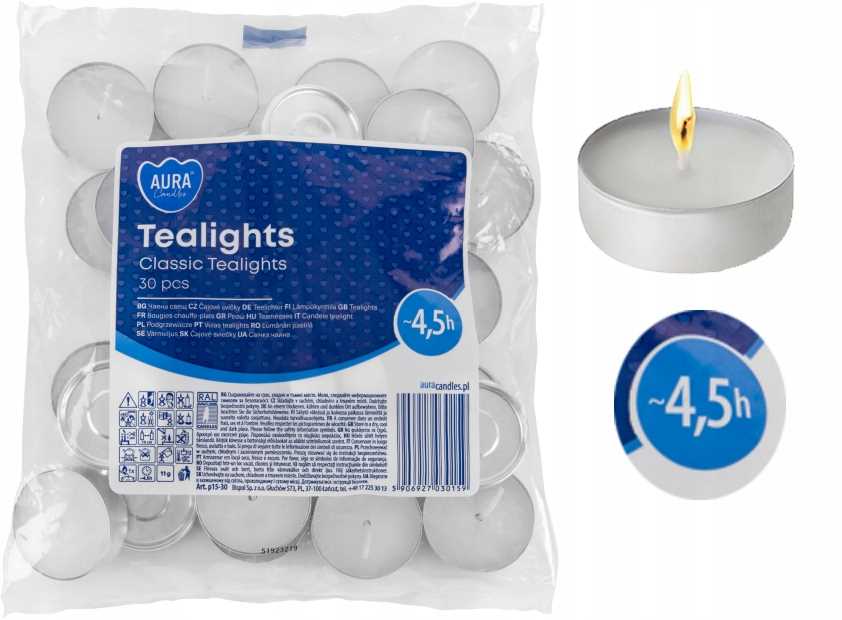 Aura Podgrzewacze Tealights Classic 4,5H 30 Szt. P15-30