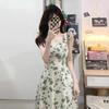 Women's French floral dress 2026 summer new square collar waist thin small fresh medium and long skirt