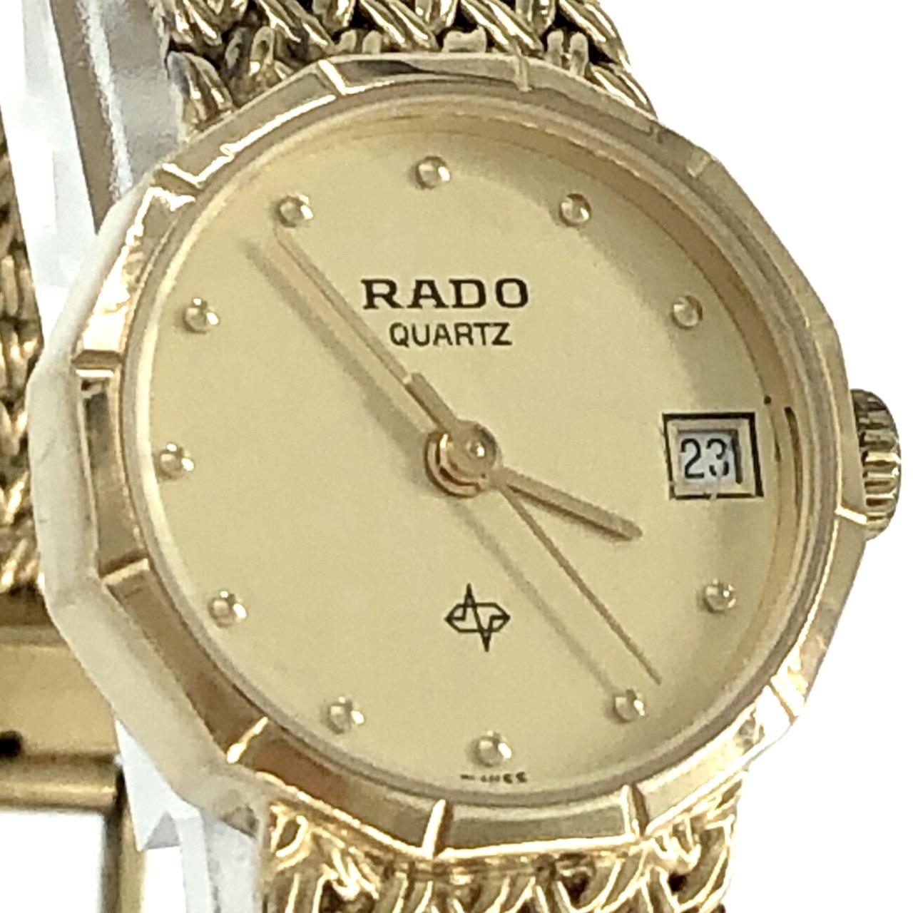 Хорошо работает RADO Кварцевые QZ Полностью Золотой Шампанское Золотой Циферблат Круглая Дата Сетчатый Браслет Женские Часы Без Водонепроницаемости 3 Стрелки