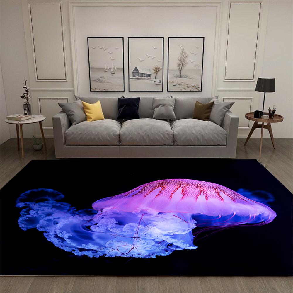 Dreamy 3D Jellyfish Print Rug, Soft Anti-Slip Indoor Rug, Small and Medium Alfombra Tapete Peludo Living Room Bedroom Floor Mat