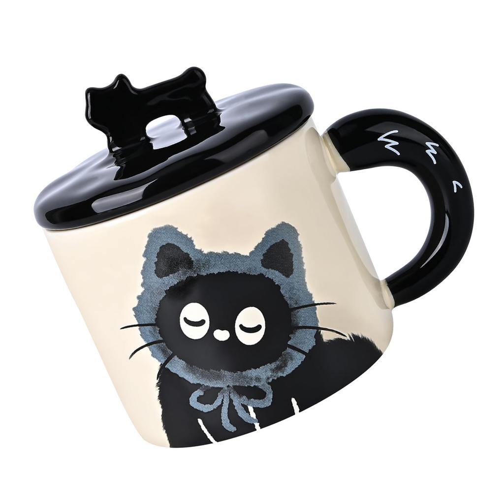 Portable 370ML Ceramic Cats Mug Personality Office Coffee Drinking Cup with Lid Heat Resistant Beverage Drinkware
