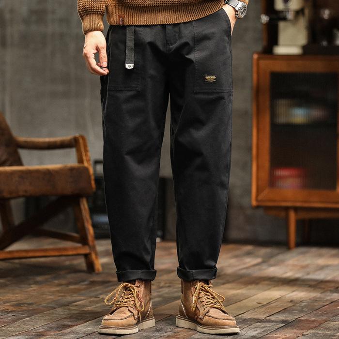 Mens Clothing Spring Autumn Cargo Pants Man Cotton Casual Loose Trouser Belt Mid Waist Joggers Male Straight Baggy Pants