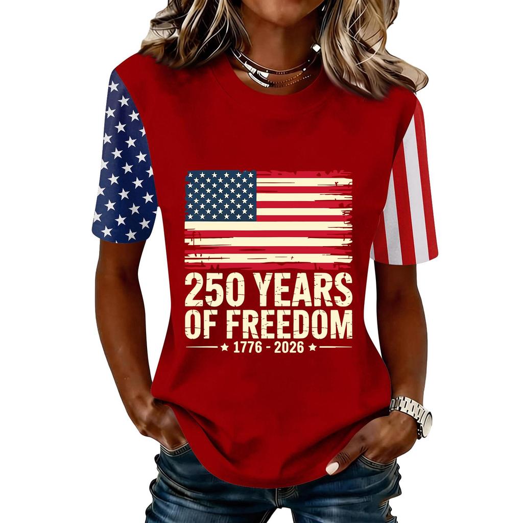 Women's Fashionable Casual Short Sleeve Print Round Neck Pullover Top