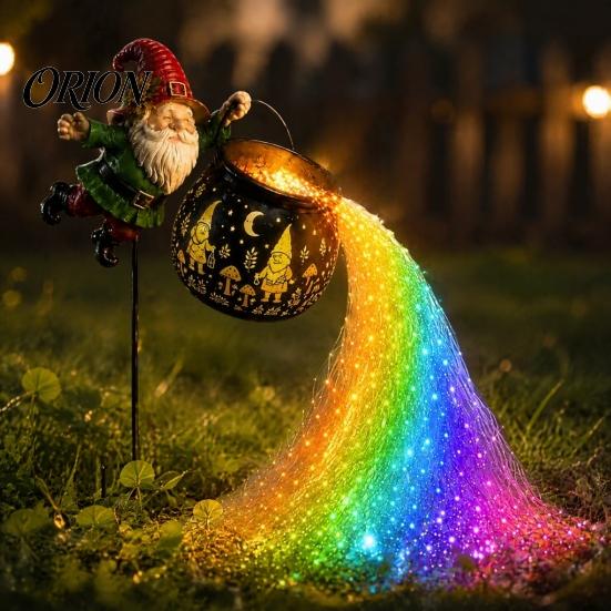 Wireless Patio Wall Mount Flying Cauldron Solar Garden Light, Gnome LED Yard Stake Lamp with Auto Eco Friendly Outdoor Decor On/Off Sensor, Waterproof