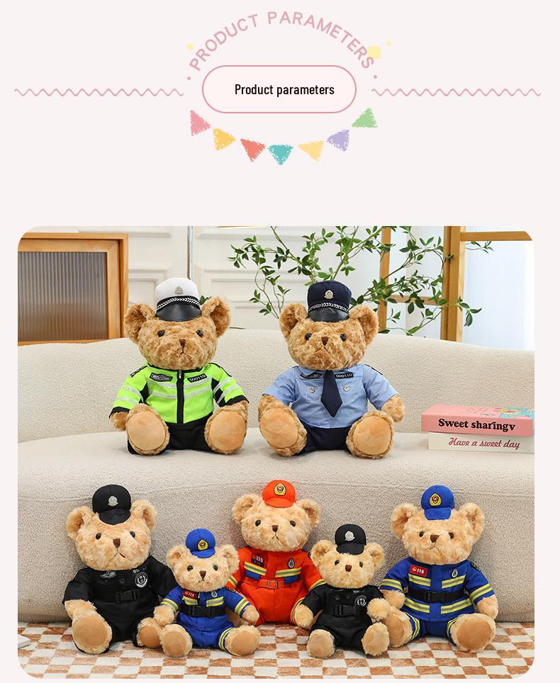 Police Bear Plush Toy - Traffic Officer Teddy Bear in Uniform, Firefighter Companion for Kids, Ideal Birthday Gift