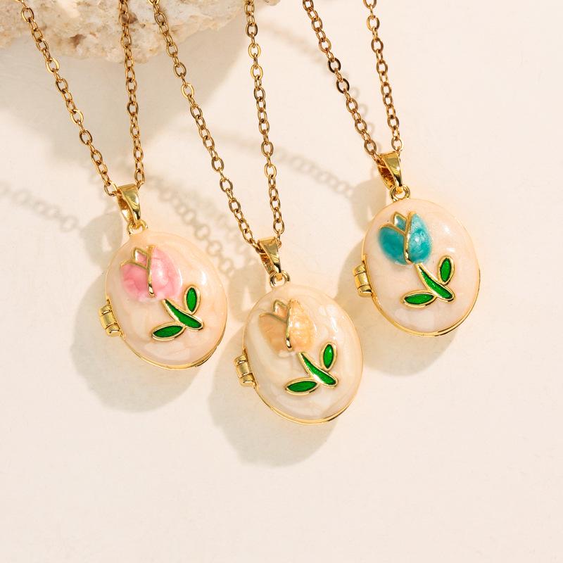 Stunning Retro Enamel Photo Album Necklace with Clavicle Chain for Women