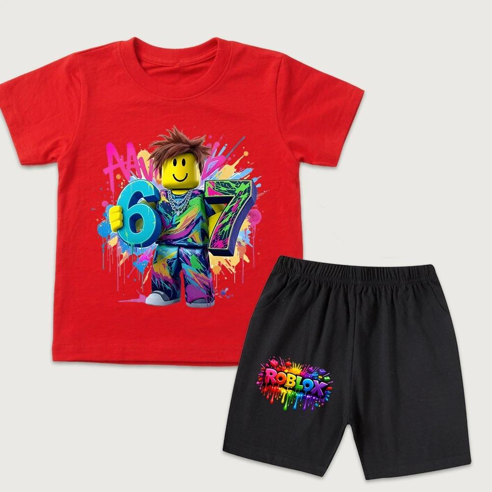 Fashion Cartoon Game 67 Cute Printed Kids T Shirt and Shorts 2 Piece Set Summer Casual Outfit for Boys and Girls Childrens Clothing