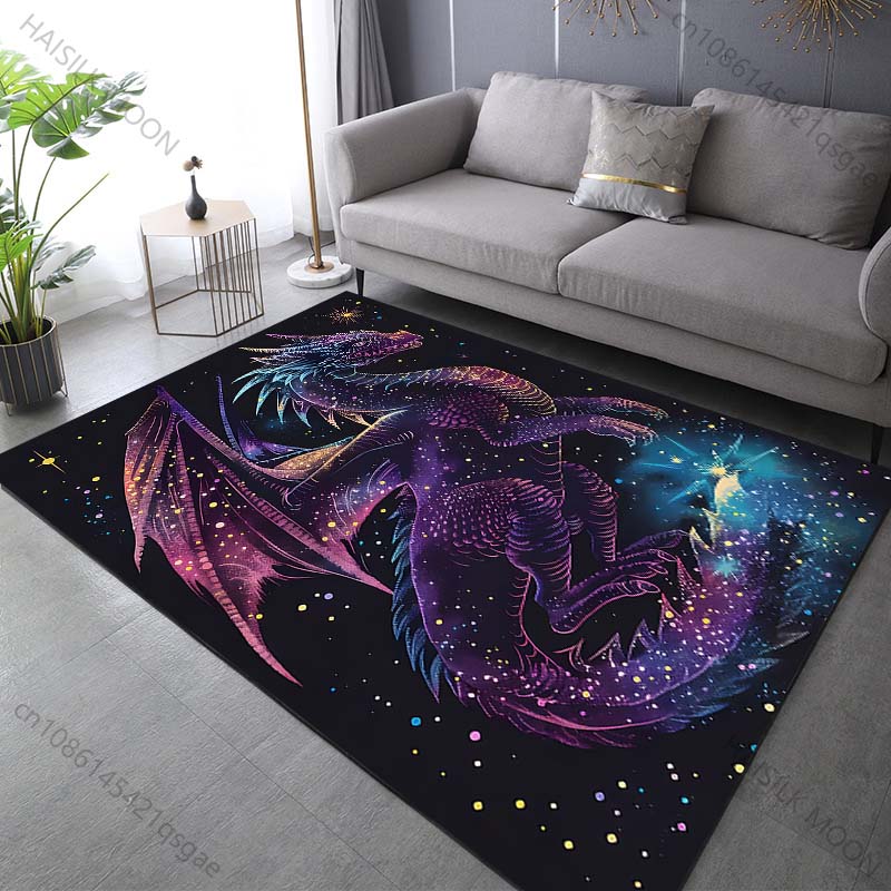 Multiple size Fantasy Colorful Cosmic Dragon Print Carpet Rug for Living Room Bedroom Sofa Doormat Home Decor Non-slip Floor Mat