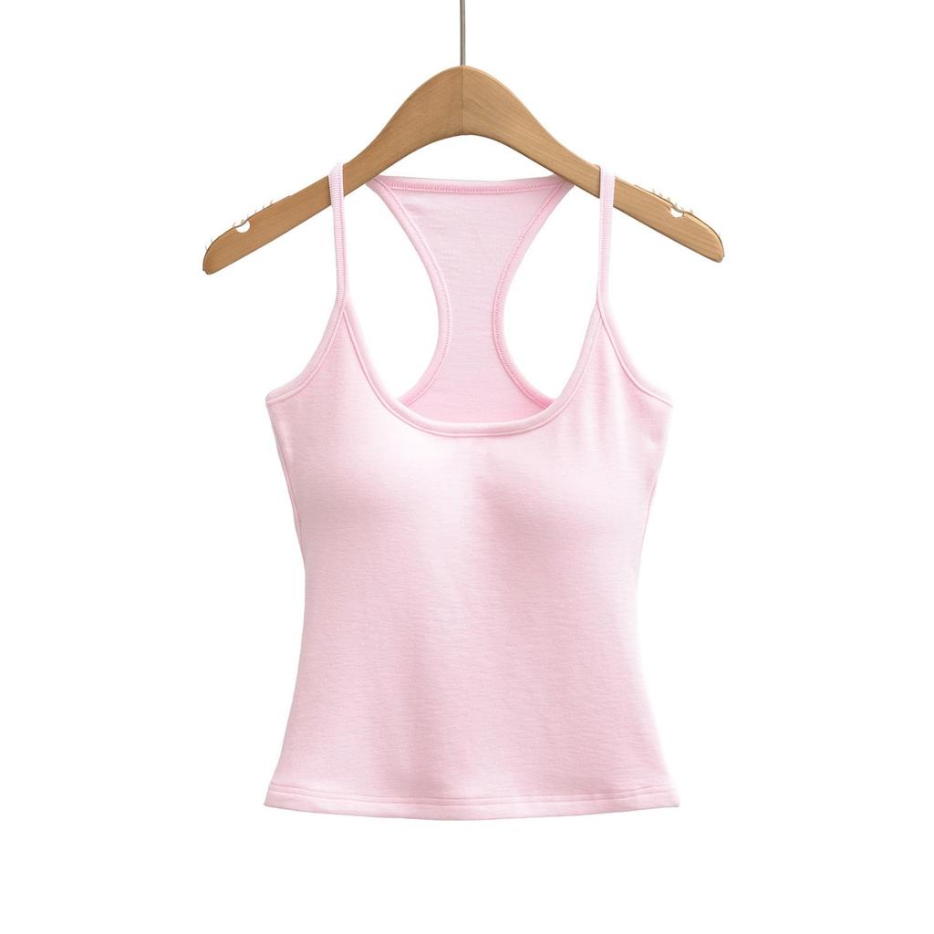 Women's Slim-Fit Racerback Tank with Removable Bra Pads - Low-Cut U-Neck Camisole for Spring/Summer 2026.