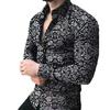 Men Striped Dot Print Shirt Lapel Long Sleeve Single-Breasted Shirt Tops Slim Fit Casual Shirt Workwear