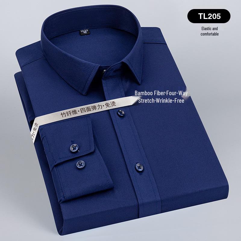 Men's Wrinkle-Resistant Polyester Stretch Long Sleeve Dress Shirt
