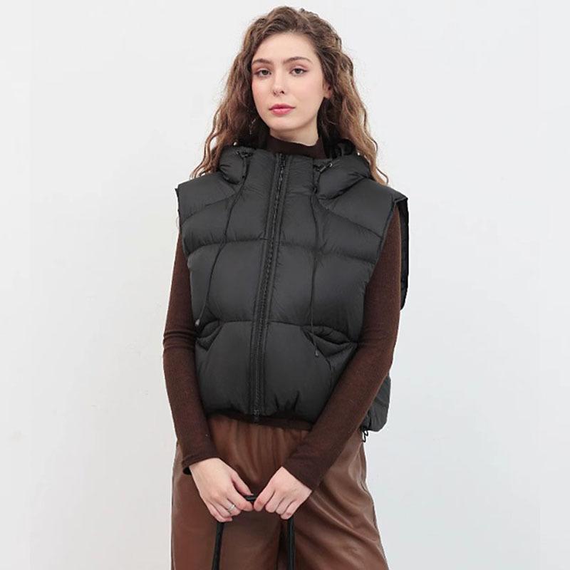 Hooded down cotton vest new autumn and winter puff cotton vest thin warm vest women's short vest