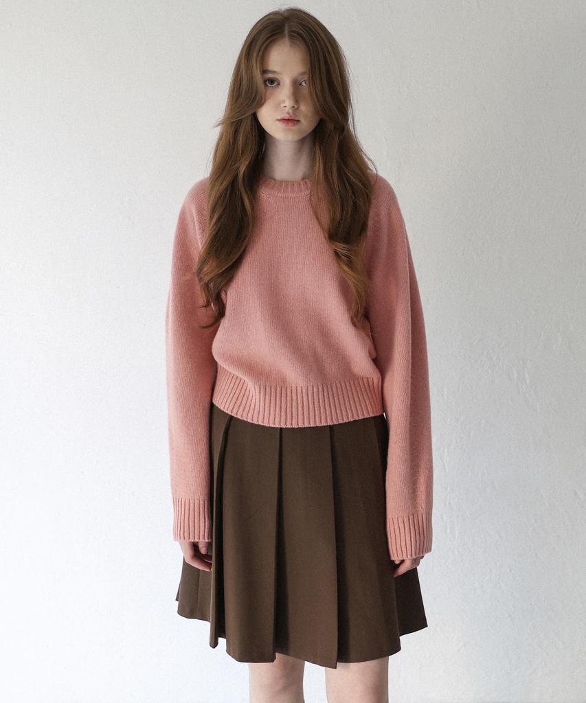 STAY WITH ME Fine Wool Crew Neck Knit (Pink)