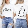 Women Y2k Grunge T-Shirts 2000s Vinage Cat Heartbeat Print T-Shirt Aesthetics Harajuku Round Neck Tops Street Fashion Streetwear
