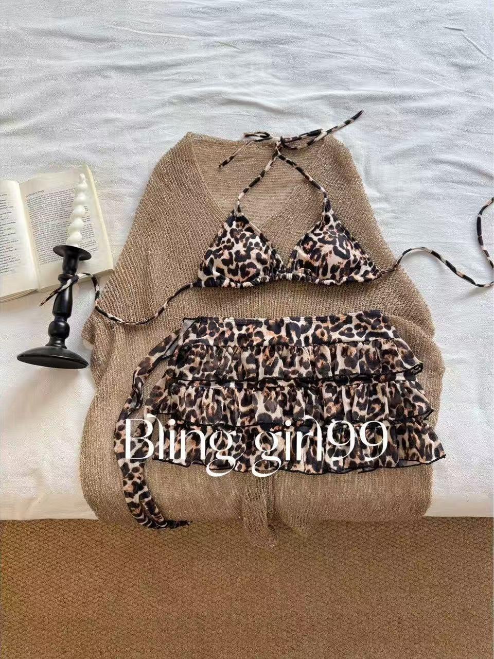 

[Leopard print daughter] Sexy hot girl slim vacation style bikini split skirt beach hot spring swimsuit woman S