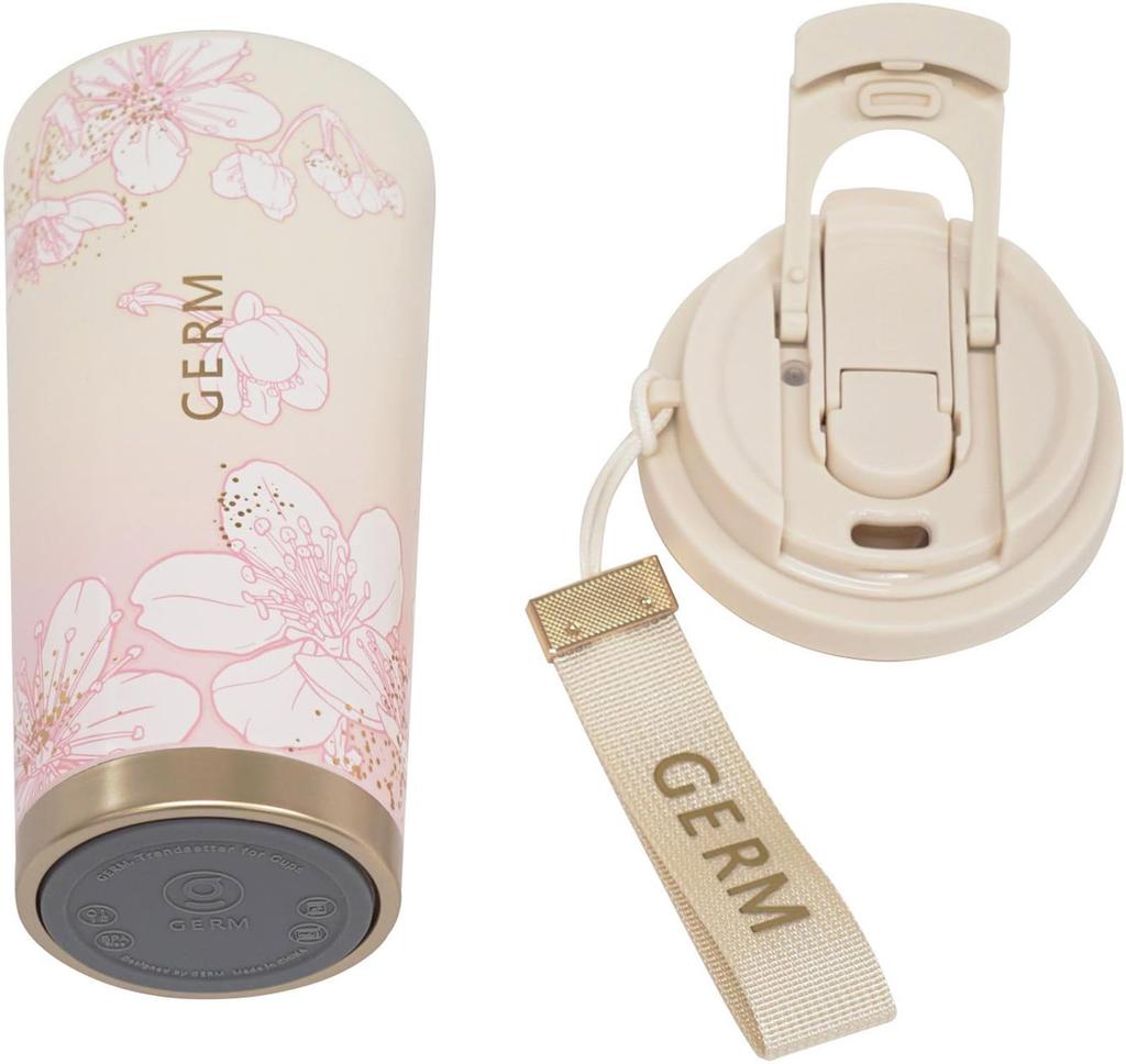 GERM Sakura Design Insulated Mug Stainless Steel Insulates Hot Cold Double Walled Design for and Travel - & Drinks, Leak-Proof Commuting,