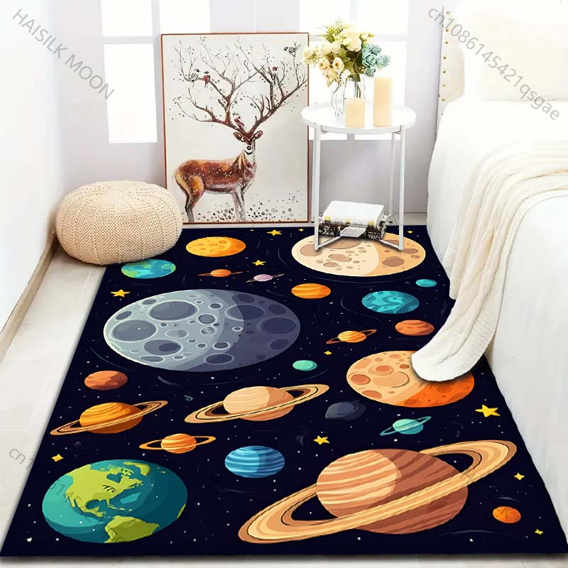 Universe Planet Earth Sun Printed Cartoon Carpet for Bedroom Living Room Bedside Sofa Floor Mat Modern Home Decor Area Rug