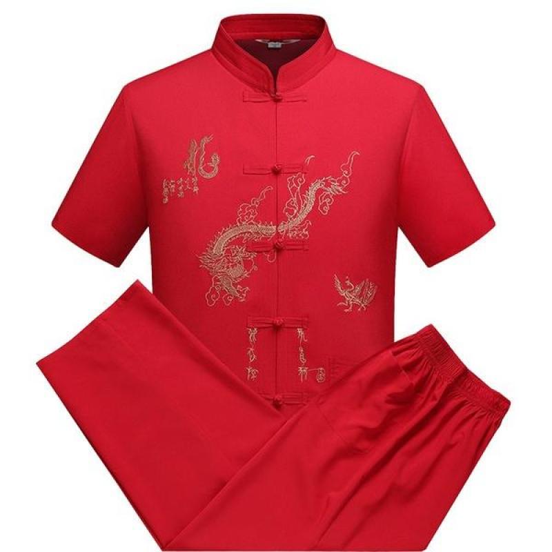 Traditional Chinese Style High Quality 2 IN 1 Tang Suit 2 Patterns Embroidery Dragon Hanfu Blouse Wu Tang Suit Men Kung Fu T Shirts Tops Jackey