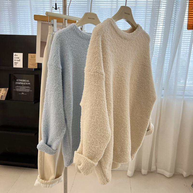 2025 Winter Women’s Chic Korean-Style Round Neck Knitted Pullover Sweater
