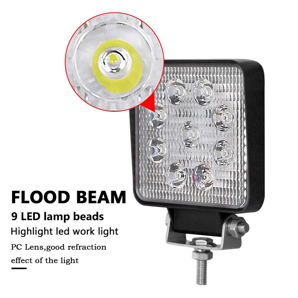 RIGIDON 27W Work Light Square 4 Inch LED Work Light Deck Light Set of 2 LED Floodlight Light Bar Universal 12v-24v