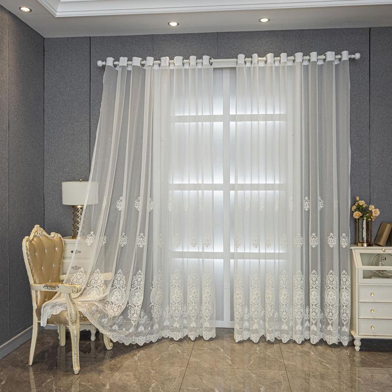 Modern Embroidery Window Screen Living Room Bedroom Balcony Gauze Curtain Floor To Floor Curtain