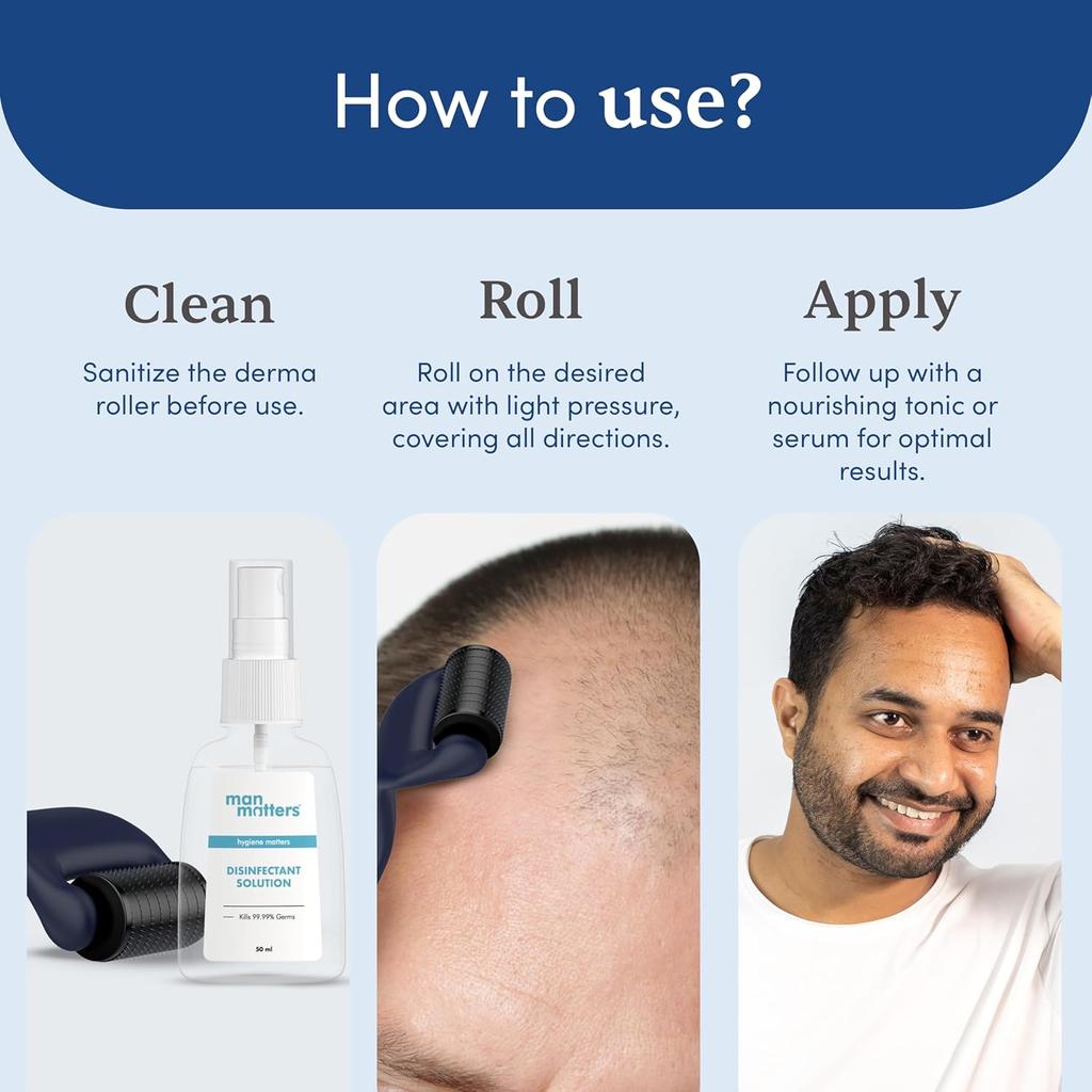 Man Matters Advanced Derma Roller 0,5 mm Titan-Nadeln zur Stimulierung des Bart- und Haarwuchses, Sicher und Einfach zu Bedienen
