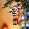 Yousheng 6 Pcs Christmas Reindeer Ornament Cute Cartoon Elk Acrylic Hanging Decoration with Santa Hat 2D Flat Animal Pendant for Car Interior Home