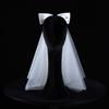 Single Layer Bride's White Headgear Romantic Bridal Headdress Elegant Long Satin Bow Veil  Wedding