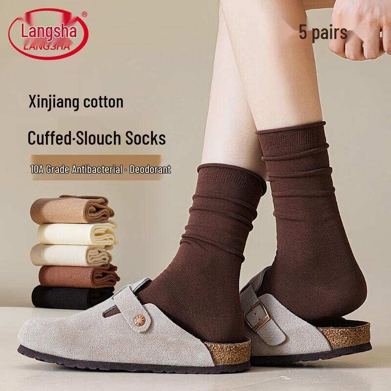 Lonsa Women s Xinjiang Cotton Anti-Odor Mid-Calf Slouch Socks One Size