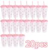 2/20pcs 24oz Reusable Party Cups with Straw & Lid Cute Bow Plastic Tumblers for Cold Drinks Home Office Outdoor Use Summer Gift
