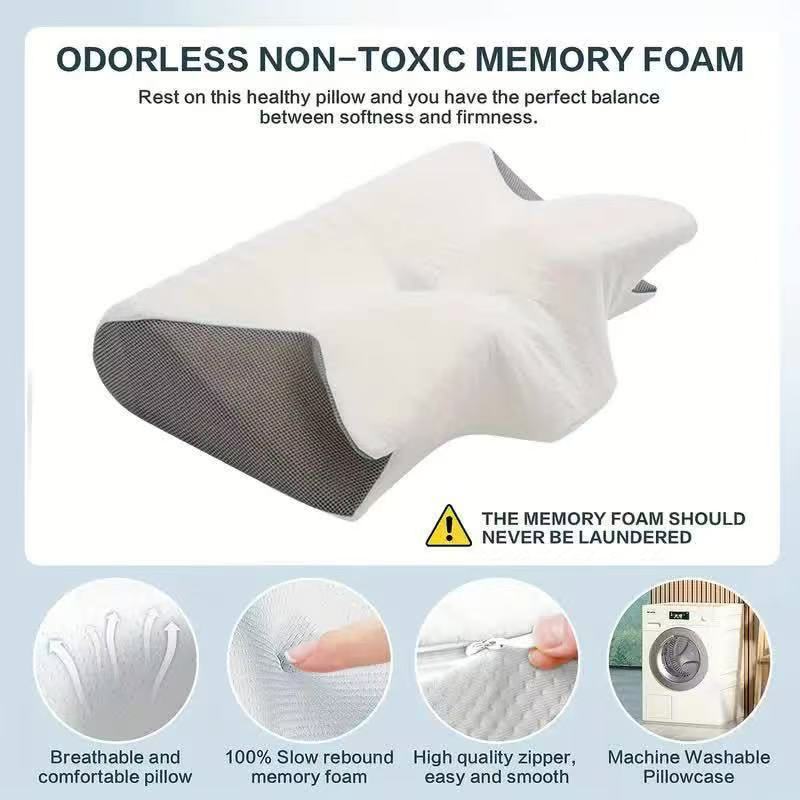 Memory Foam Cervical Pillow Ergonomic Contour Orthopedic Neck Pain Relief Sleeping Support Breathable Removable Cover
