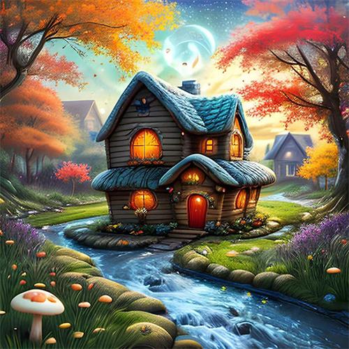 5D Diamond Painting House Landscape Full Square Round Embroidery Mosaic River Scenery Home Decor