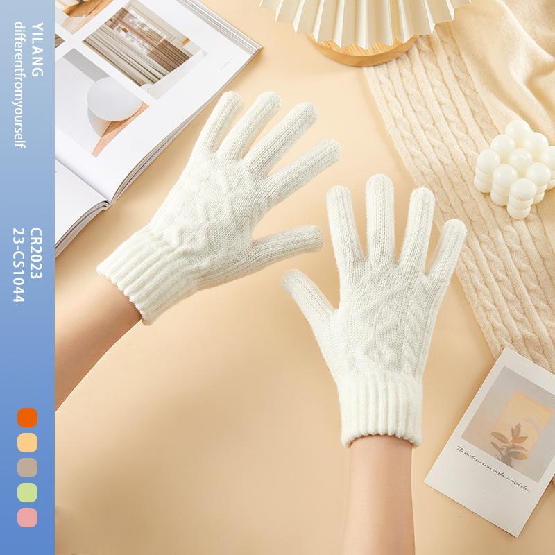 Gloves for Women Autumn and Winter Knitted Gloves Cute Solid Color Cold Proof and Warmth Thickened Cycling Touch Screen Versatile Gloves