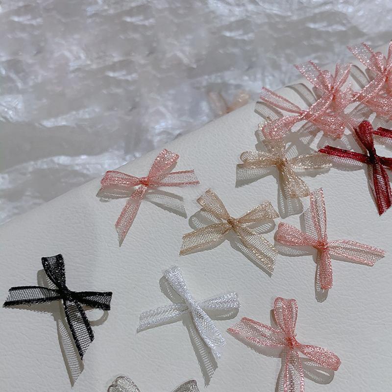 10Pcs Organza Ribbon Bow Nail Charms 3D Decoration Bows Knot  Korean Nail Parts Manicure Jewelry Kawaii Accessories