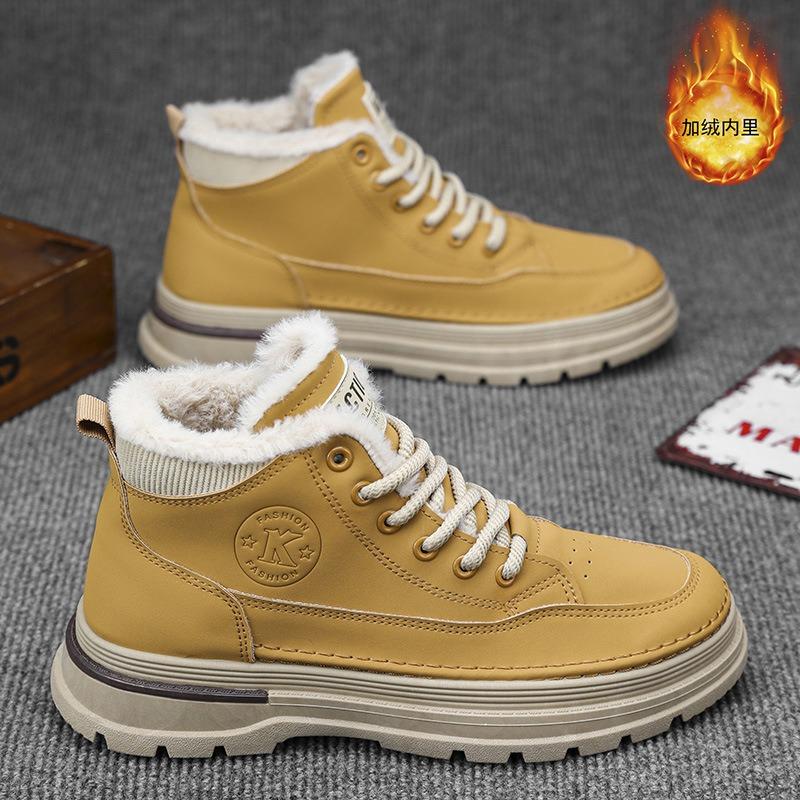 Winter Velvet Martin Boots Men's Trend Versatile High-top Tooling Shoes Thickened Warm Cotton Shoes Thick-soled Casual Short Boots