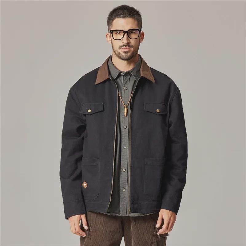Men's Detroit Retro Coach Jacket: Heavy Washed Lapel Coat for Spring and Autumn