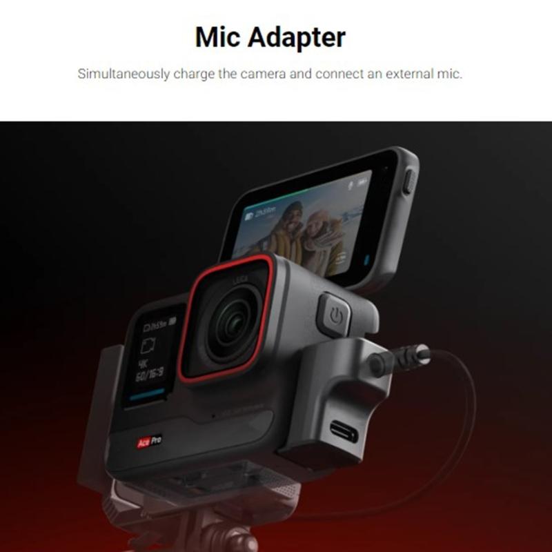 External Microphone Adapter for 360 Ace/Ace Pro Camera Type C and 3.5mm Ports Support Charger and Record Accessories