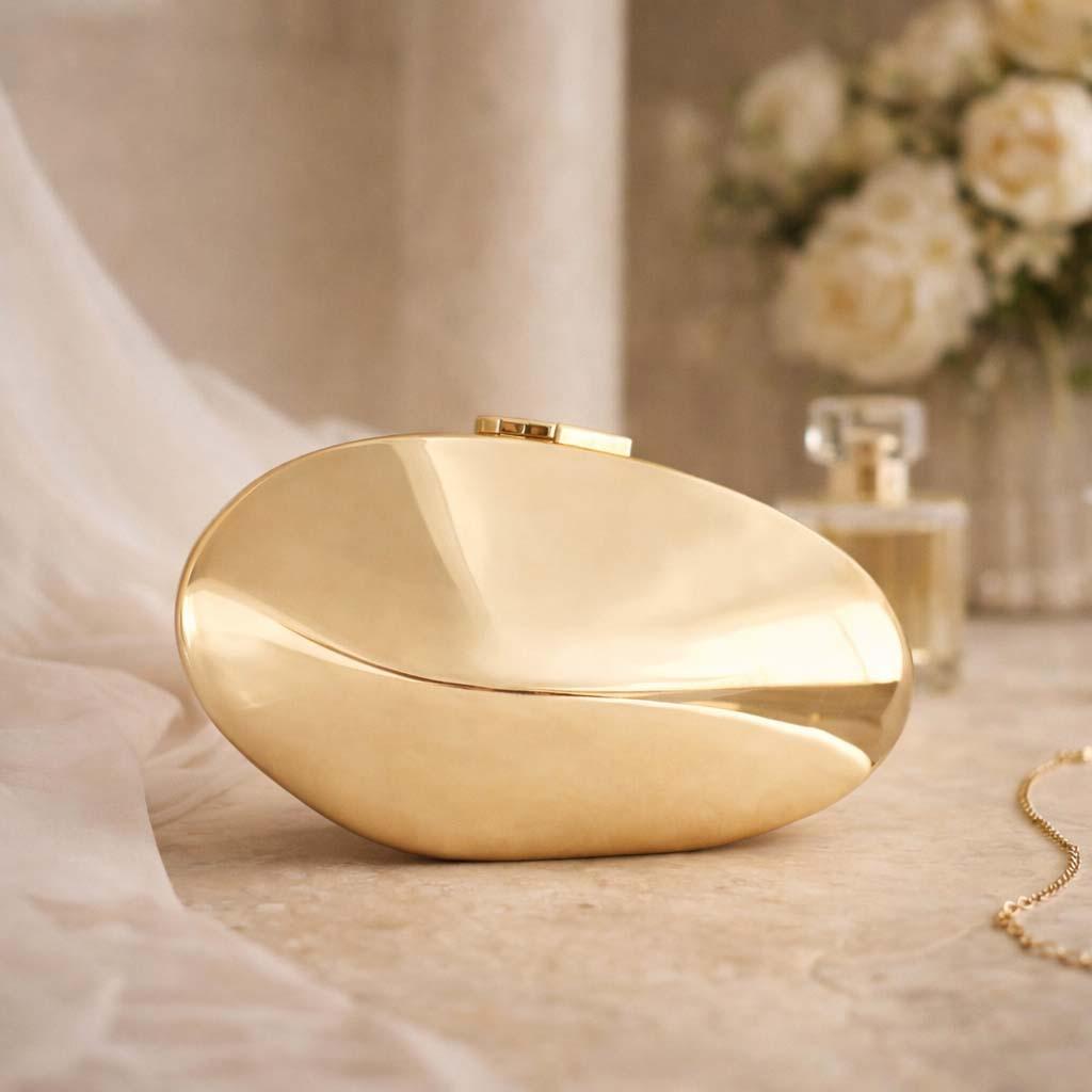 Damen Europäischer und Amerikanischer Stil Muschel Eisenkasten Tasche Damen Goldene Spezielle Form Einzelne Schultertasche Modische Clutch Tasche