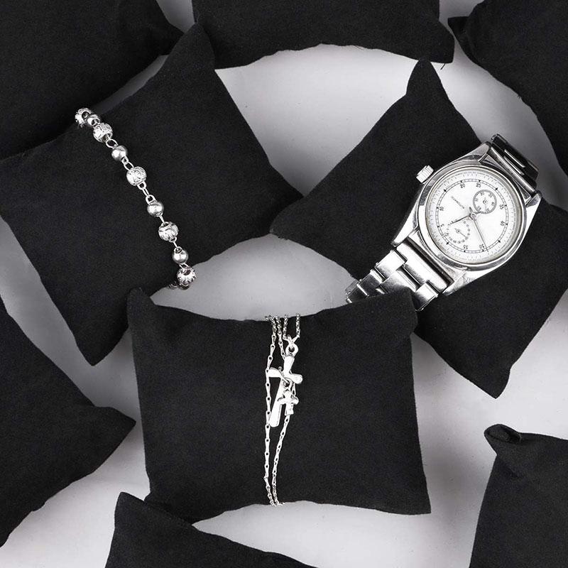 12 Pack Small Black Watch Pillow Velvet Bracelet Pillow Jewelry Displays Watch Bracelet Bangle Cushions Stand Fit For Boxs