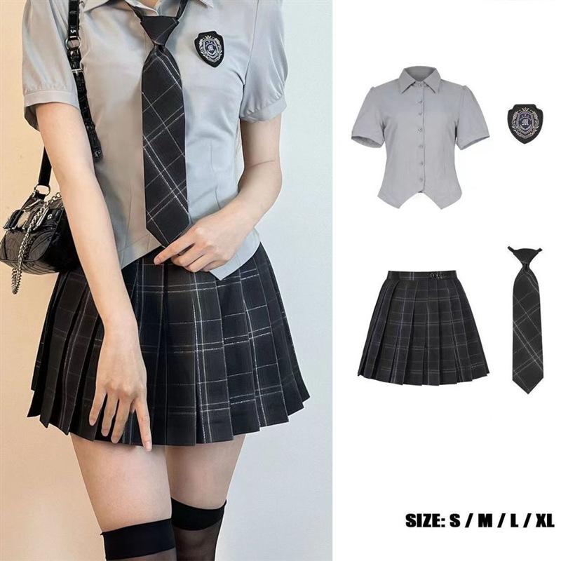 

Жіночий комплект спідниці та жакета в стилі препі з короткими рукавами, що облягає талію L