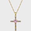 Titanium Steel Pink Cross Sparkling Diamond Necklace - Elegant, Versatile Clavicle Chain for Women