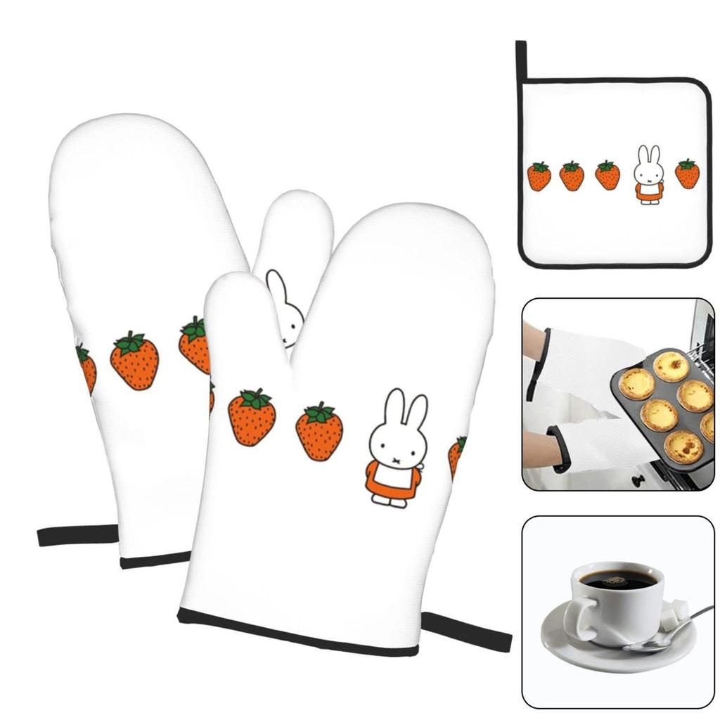 Miffy Pot Stylish and Cute Oven Kitchen Can Be Used On Both Left and Right Set of 2 Heat-Resistant Holders/Oven Mitts, Mitts, Anti-Slip, Anti-Burn,
