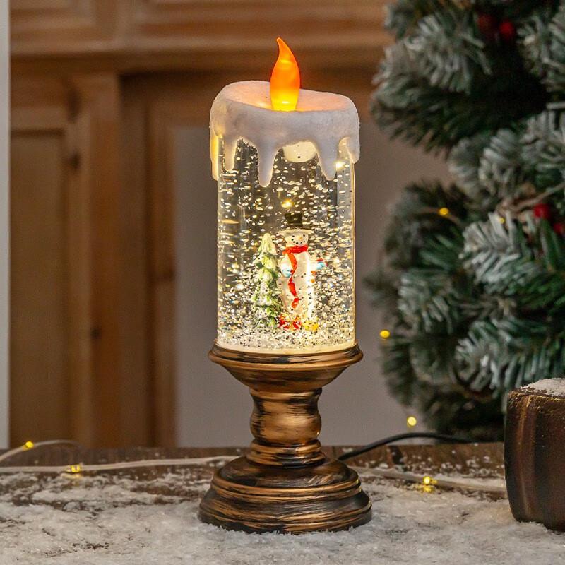 Christmas Snowman Floating Snow Candle Lamp with Music (Set of 2)