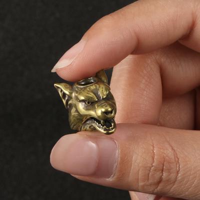 Wolf Head Brass Figurines DIY Animal Fierce Wolf Antique Copper Handicrafts Keychain Necklace Bracelet Pendant Home Accessories