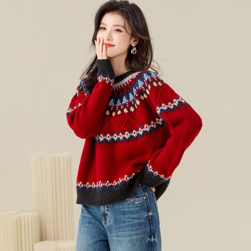 Golden Chrysanthemum Women's 100% Merino Wool Ethnic Sweater