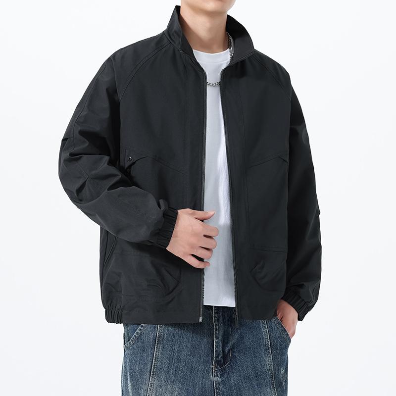 

Куртка Мужская Минималистичная Куртка Топ Воротник-стойка Бейсбольная Униформа Мода Однобортная Куртка Мужская Одежда L чёрный