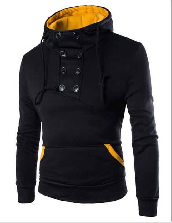 Men s Double-Breasted Slim Fit Fleece Hoodie Small чёрный
