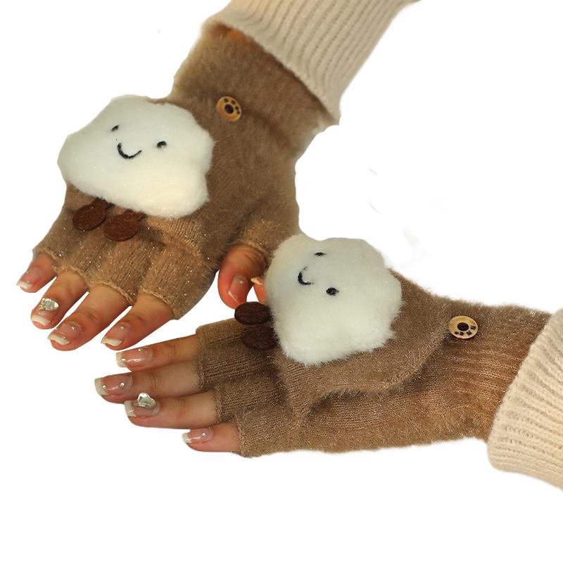 2023 Winter Men's Cute Cartoon Flip Gloves: Warm, Thick, Imitation Cashmere Knit